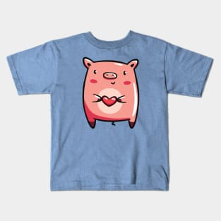 Cute Chibi Pig With Heart Kids T-Shirt